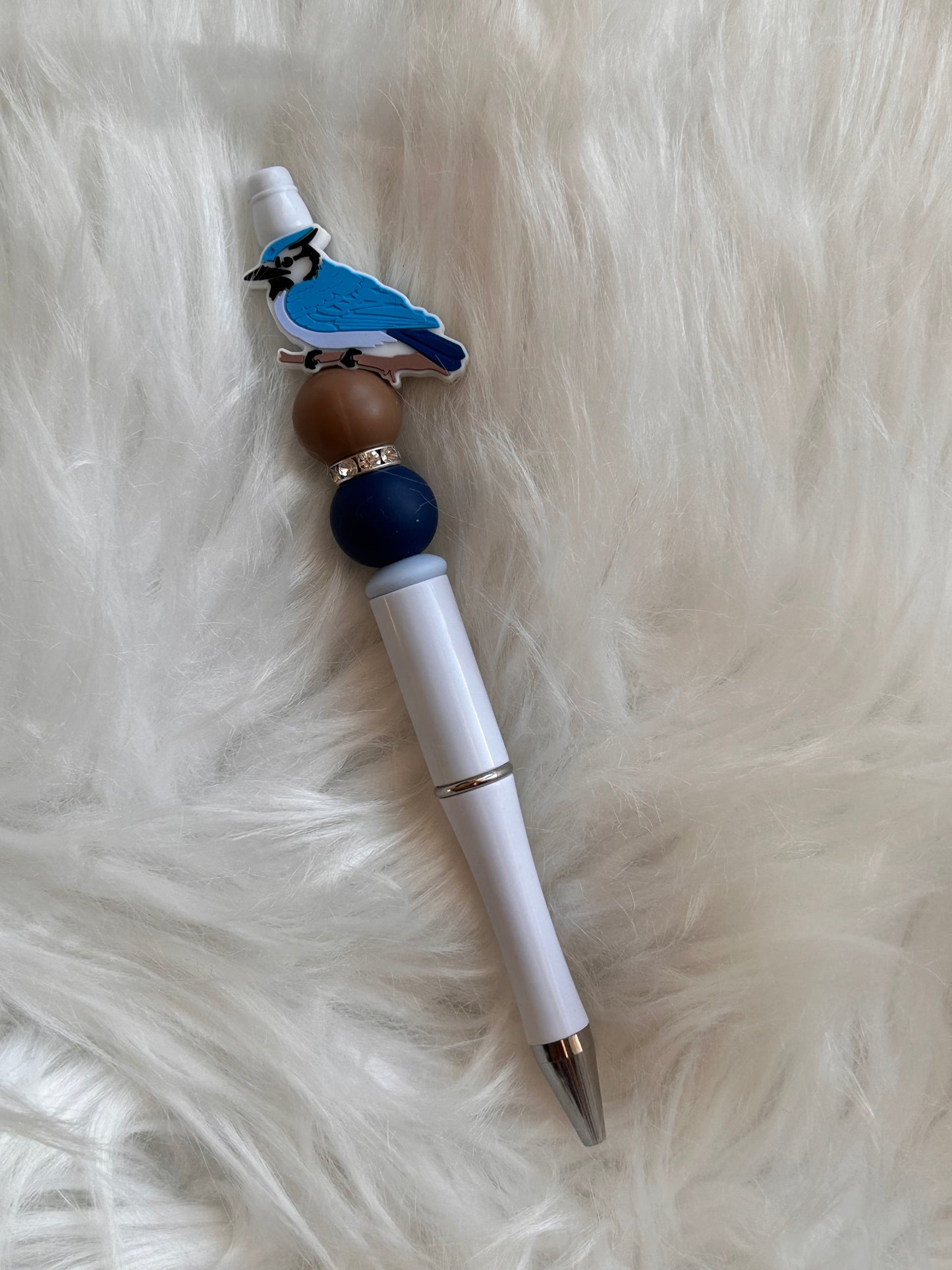 Blue jay beaded pen