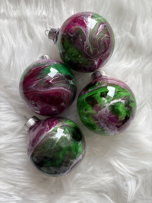 Red, green and silver ornaments