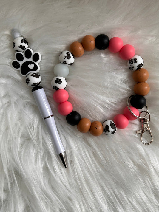 Paws Silicone Key Ring & Beaded Pen Combo